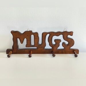 Vintage 70s MCM Wooden Mugs Display